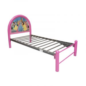 Cama individual para niña en color rosa cabecera con diseño de princesas