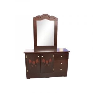 Mueble Tocador con Luna color nogal y diseño en puerta de alcatraz