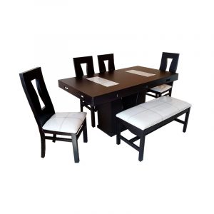 Antecomedor de 4 sillas y 1 banca color chocolate